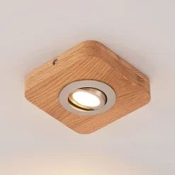 LED-loftlampe Mikari, 14 cm, træ, drejelig^Lindby Discount