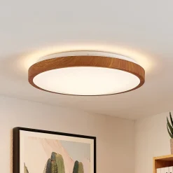 LED-loftlampe Mynte, Ø42cm, trælook, plast^Lindby Online