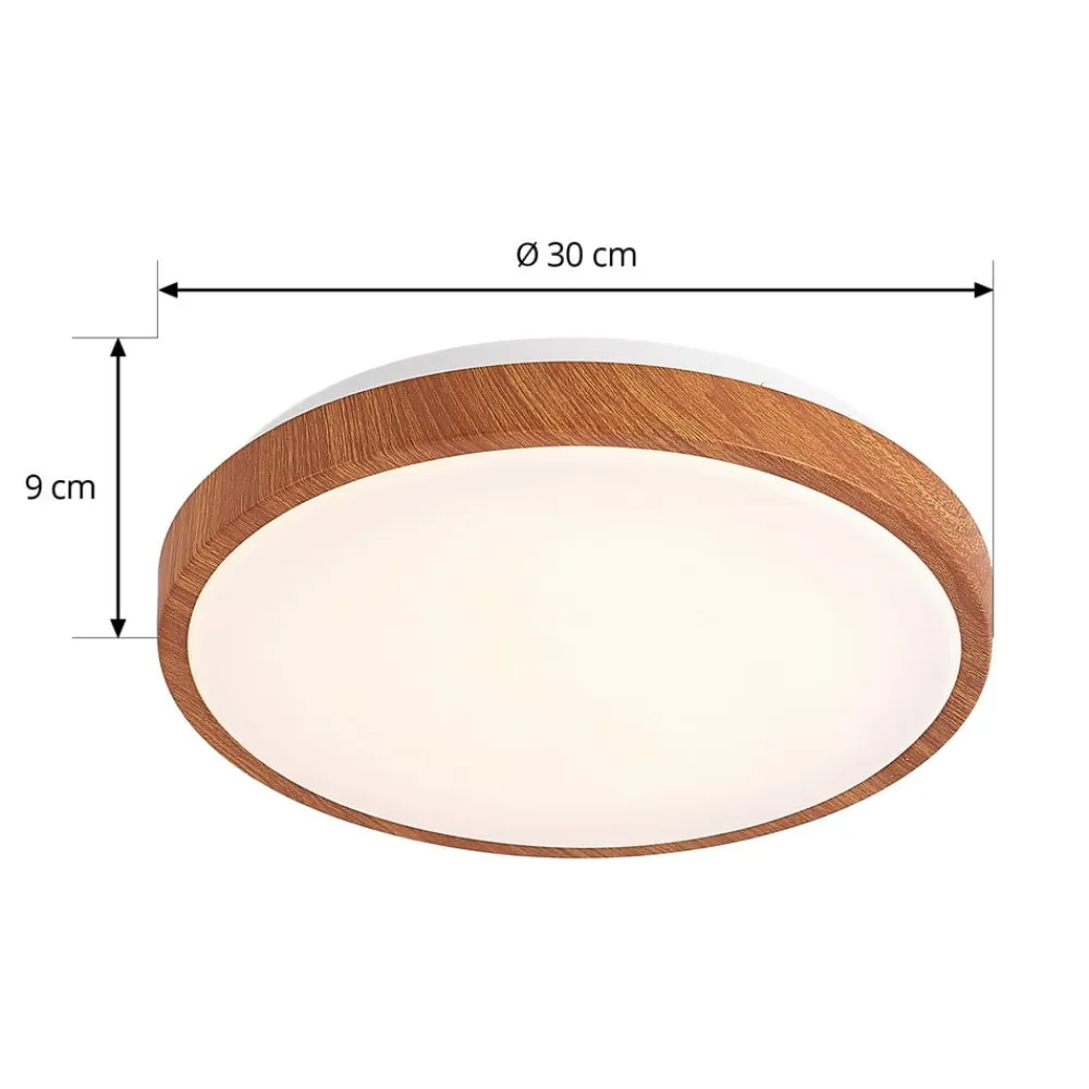 Lindby LED-loftlampe Mynte, Ø30cm, trælook, plast