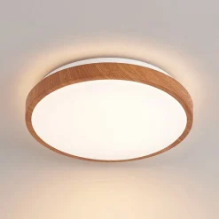 Lindby LED-loftlampe Mynte, Ø30cm, trælook, plast