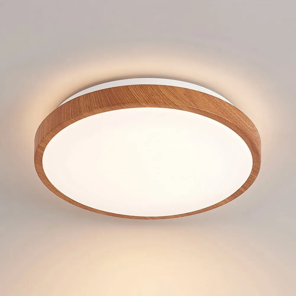 Lindby LED-loftlampe Mynte, Ø30cm, trælook, plast