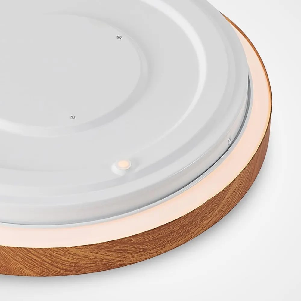 Lindby LED-loftlampe Mynte, Ø30cm, trælook, plast