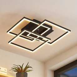 LED-loftlampe Quiana, CCT, kantet, sort, 42 cm^Lindby Best