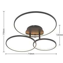 Lindby LED-loftlampe Rayk, sort, metal, 77 cm, dæmpbar