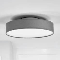 LED-loftlampe Saira, Ø 30 cm, grå, tekstil^Lindby Clearance