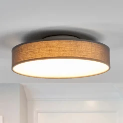 LED-loftlampe Saira, Ø 30 cm, grå, tekstil^Lindby Clearance
