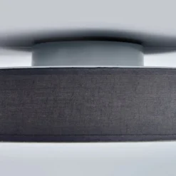 LED-loftlampe Saira, Ø 30 cm, grå, tekstil^Lindby Clearance