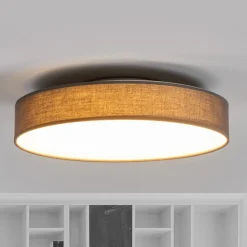 LED-loftlampe Saira, Ø 40 cm, grå, tekstil^Lindby Outlet