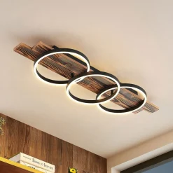 Lindby Gang|Loftlamper>LED-loftlampe Sentoa, træ, 100 cm lang, 3.000 K