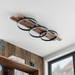 Lindby Gang|Loftlamper>LED-loftlampe Sentoa, træ, 100 cm lang, 3.000 K