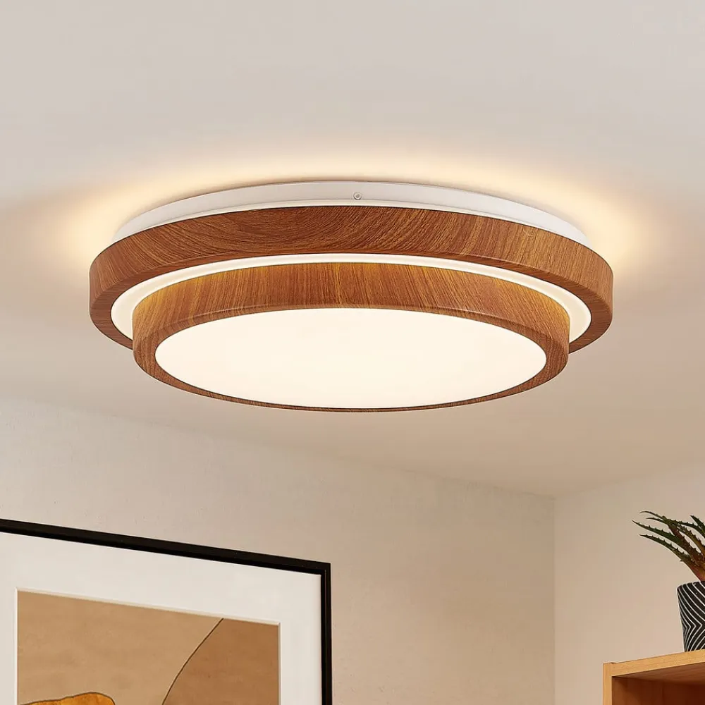 Lindby LED-loftlampe Vaako, Ø 41 cm, metal, trælook