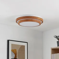 Lindby LED-loftlampe Vaako, Ø 41 cm, metal, trælook