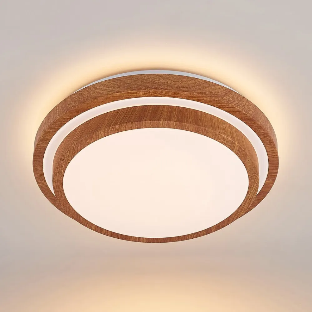 Lindby LED-loftlampe Vaako, Ø 41 cm, metal, trælook