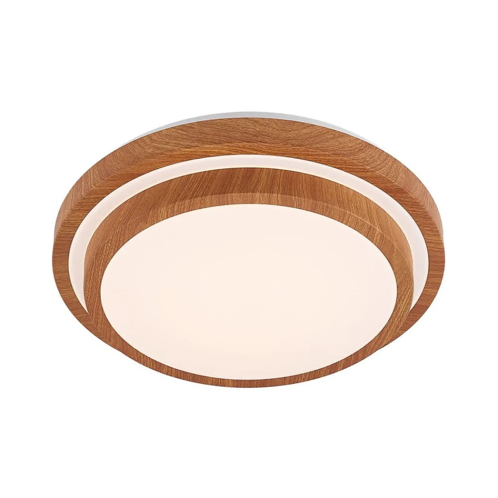 Lindby LED-loftlampe Vaako, Ø 41 cm, metal, trælook