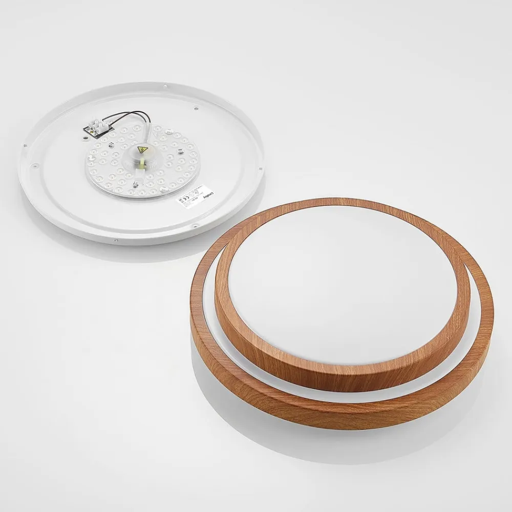 Lindby LED-loftlampe Vaako, Ø 41 cm, metal, trælook