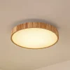 LED-loftlampe Velua, hvid/lys træ, CCT, Ø 50 cm^Lindby