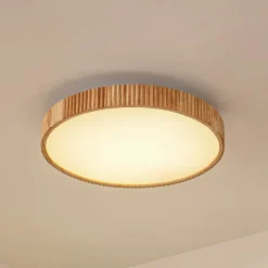 LED-loftlampe Velua, hvid/lys træ, CCT, Ø 50 cm^Lindby