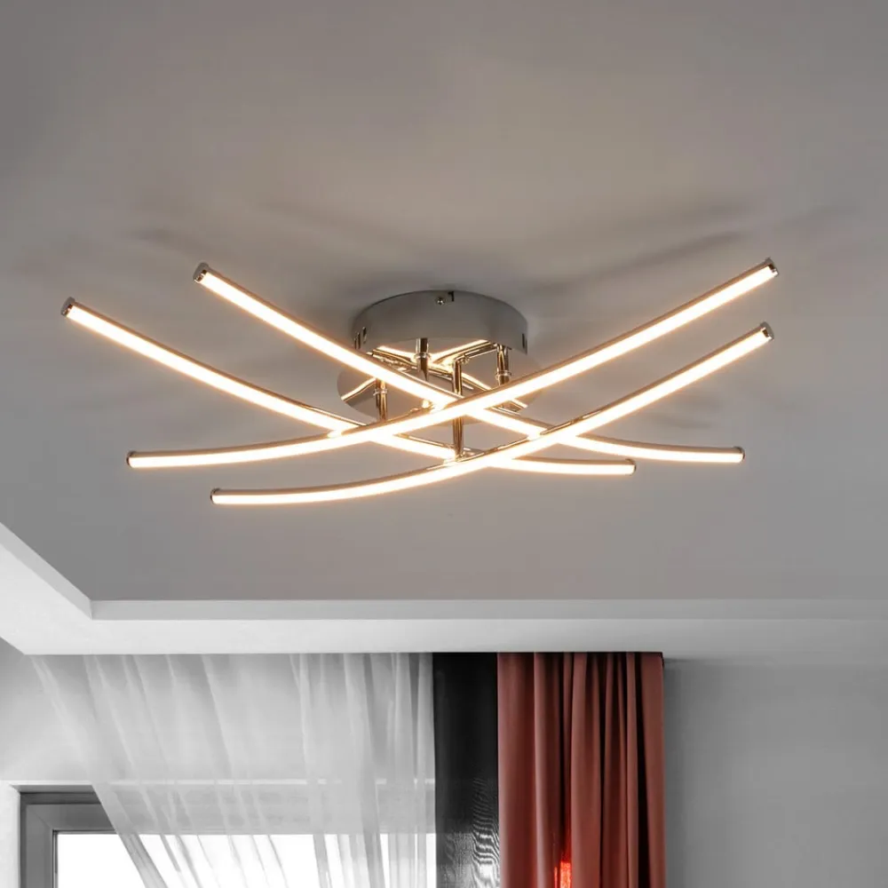 Lindby LED-loftlampe Yael, kromfarvet, metal, 67 cm lang