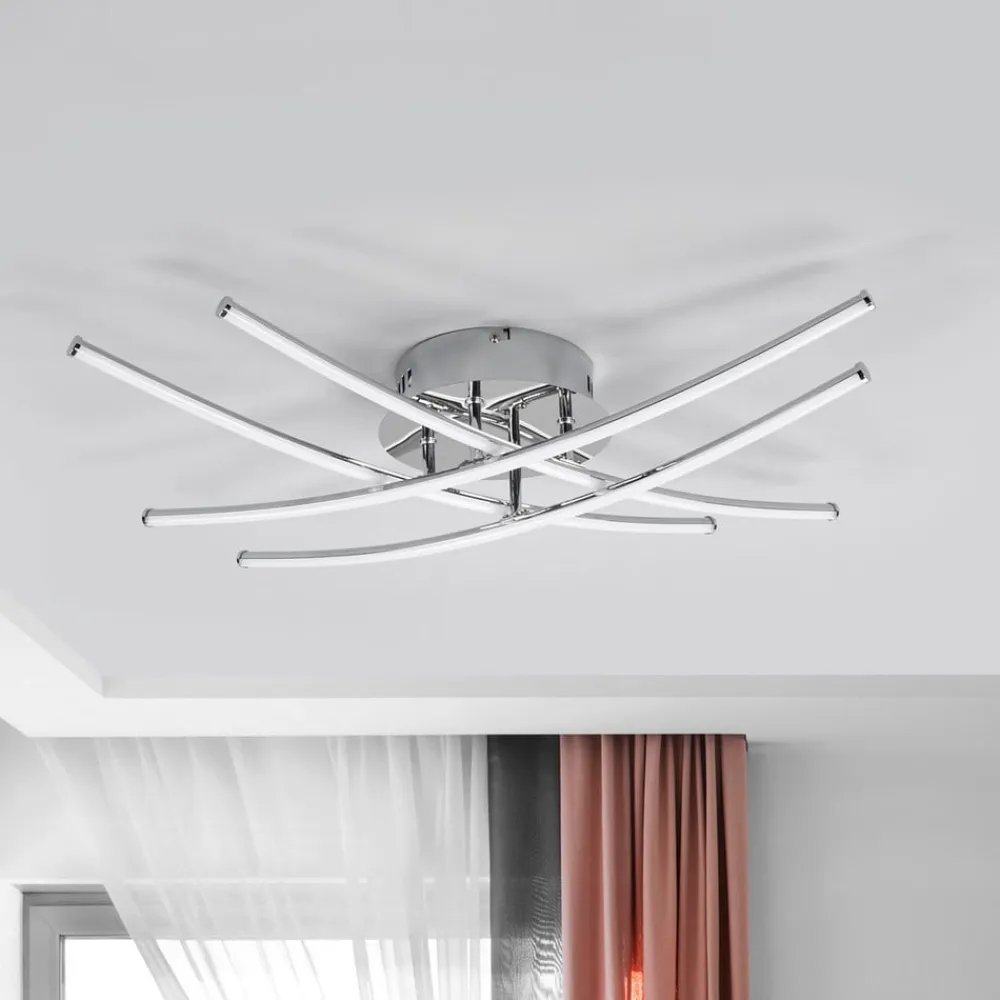 Lindby LED-loftlampe Yael, kromfarvet, metal, 67 cm lang