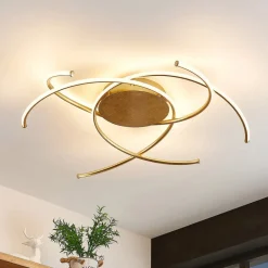 LED-loftlampe Yareli, guld, metal, Ø 70 cm^Lindby Best