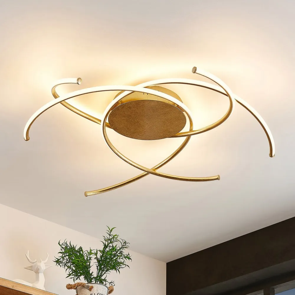 LED-loftlampe Yareli, guld, metal, Ø 70 cm^Lindby Best