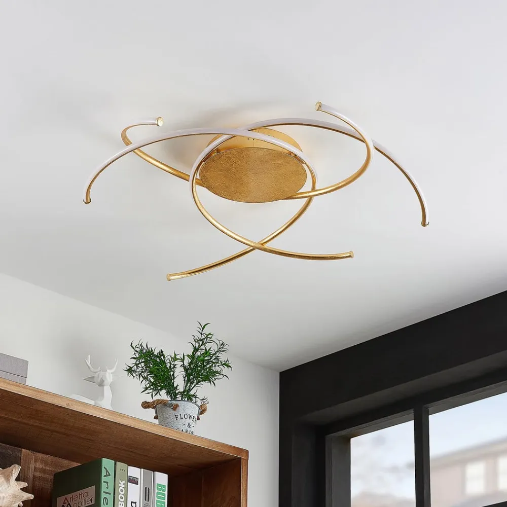 LED-loftlampe Yareli, guld, metal, Ø 70 cm^Lindby Best
