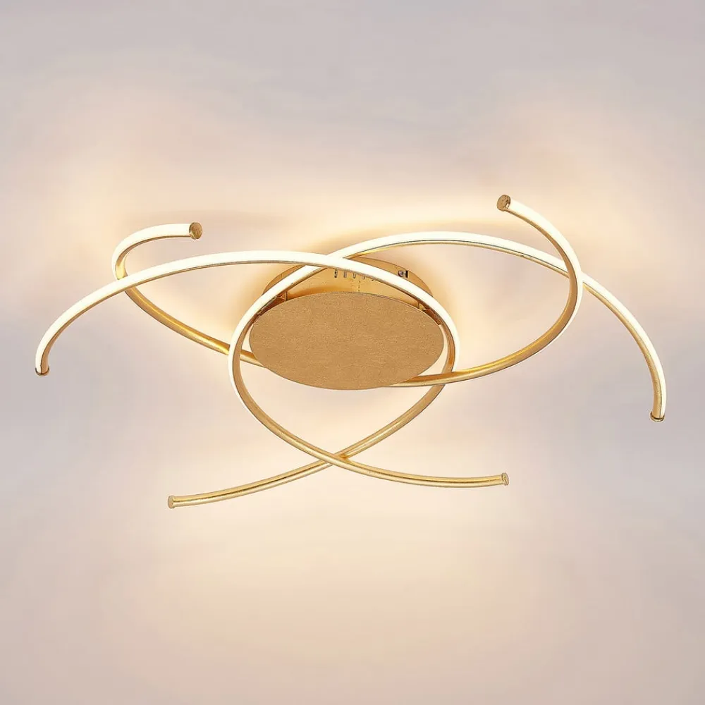 LED-loftlampe Yareli, guld, metal, Ø 70 cm^Lindby Best