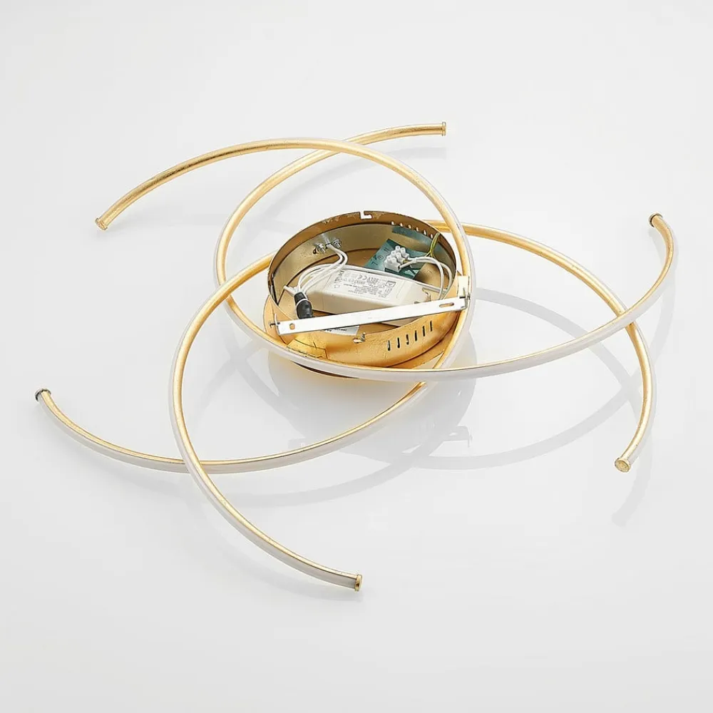 LED-loftlampe Yareli, guld, metal, Ø 70 cm^Lindby Best