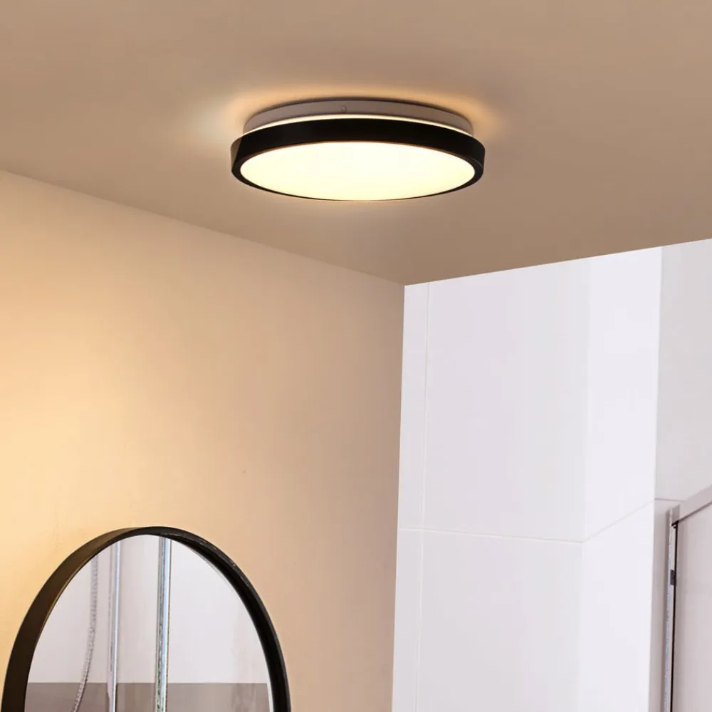 Lindby LED-loftslampe Medon Ø 29 cm sort plast IP44