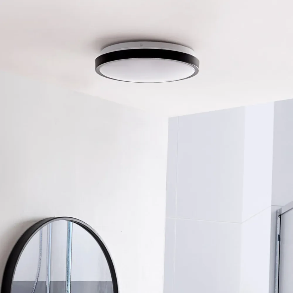 Lindby LED-loftslampe Medon Ø 29 cm sort plast IP44