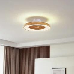 Lindby LED-loftventilator Teleo, Ø 58 cm, træfarvet, CCT