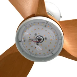 Lindby LED-loftventilator Enon, hvid/træfarvet, DC, støjsvag