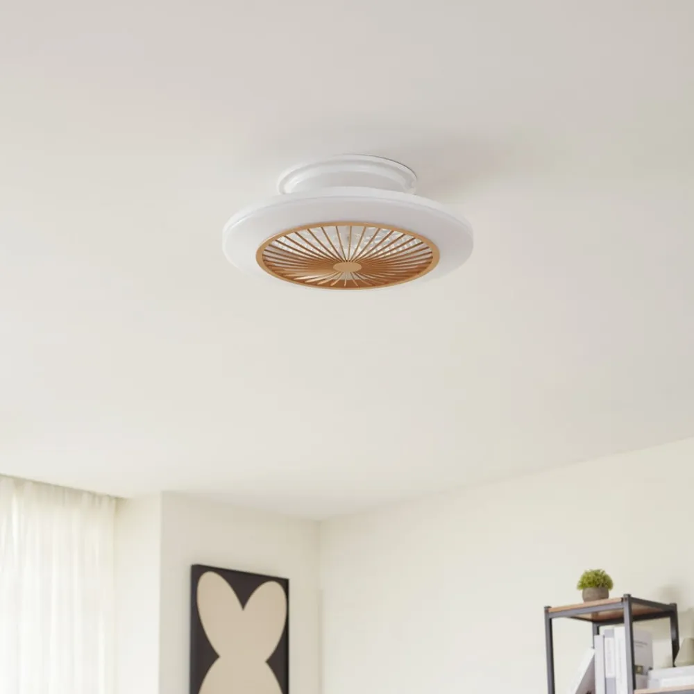 LED-loftventilator Mamuti, træfarvet, støjsvag, 55 cm^Lindby