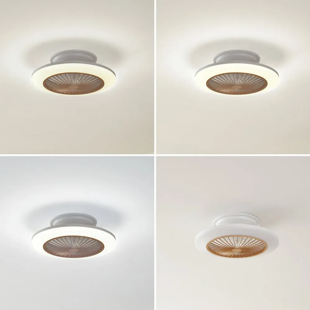 LED-loftventilator Mamuti, træfarvet, støjsvag, 55 cm^Lindby