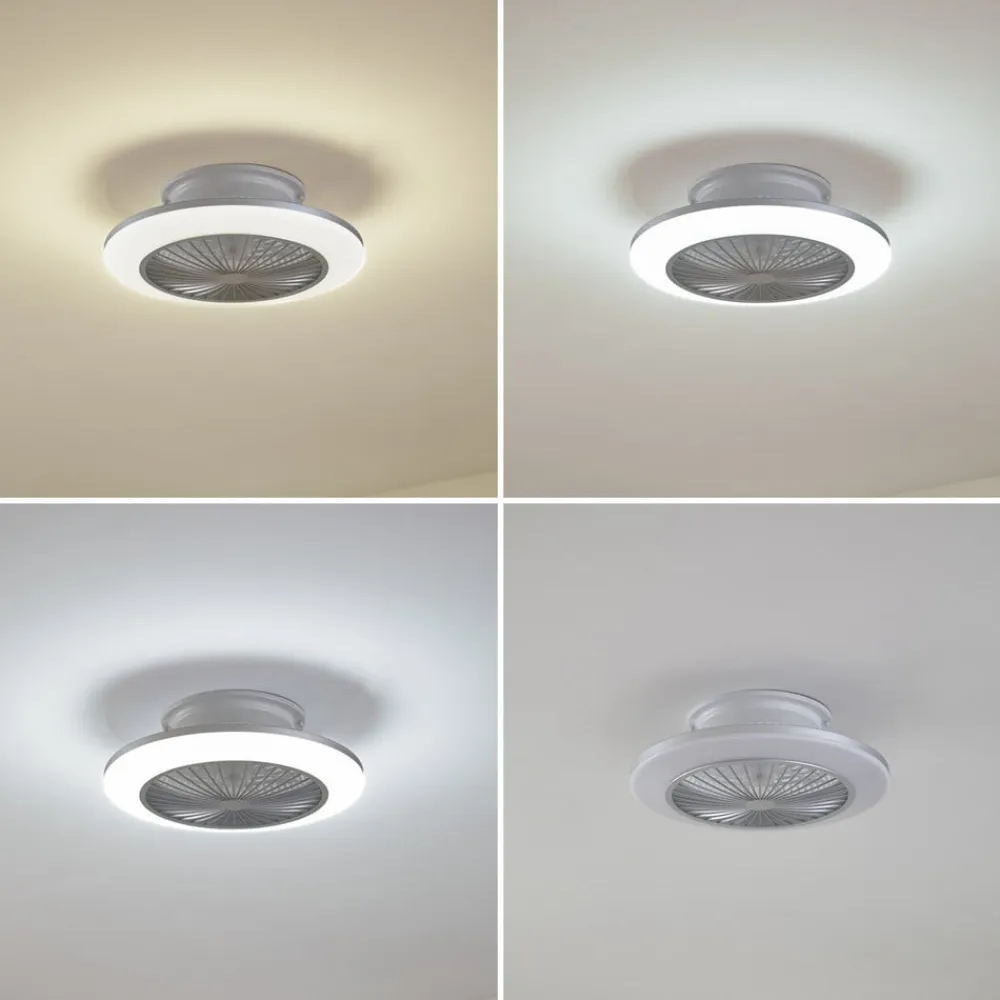 LED-loftventilator Mamuti, sølv, støjsvag, Ø 55 cm^Lindby