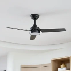 Lindby LED-loftventilator Aerallo, sort, CCT, støjsvag