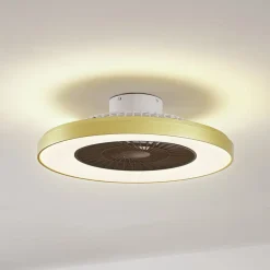 Lindby LED-loftventilator Teleo, messing, DC, støjsvag, Tuya