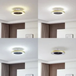 Lindby LED-loftventilator Teleo, messing, DC, støjsvag, Tuya