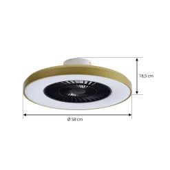 Lindby LED-loftventilator Teleo, messing, DC, støjsvag, Tuya