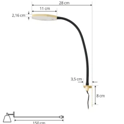 LED-læselampe Flexola, guld, rund, metal, stik^Lindby New