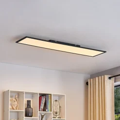 Lindby LED-panel Lamin, sort, 120 cm, CCT, dæmpbar, fjernbetjening