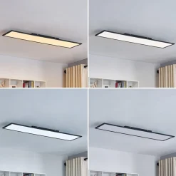 Lindby LED-panel Lamin, sort, 120 cm, CCT, dæmpbar, fjernbetjening