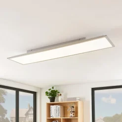 Lindby Arbejdsrum/Kontor|Gang>LED-panel Stenley, 4.000 K, 120 cm x 30 cm, sølv/hvid
