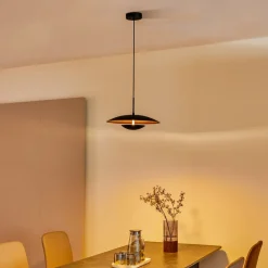 Lindby LED-pendel Tiama, metal, sort/guld, Ø 40 cm