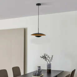 Lindby LED-pendel Tiama, metal, sort/guld, Ø 40 cm