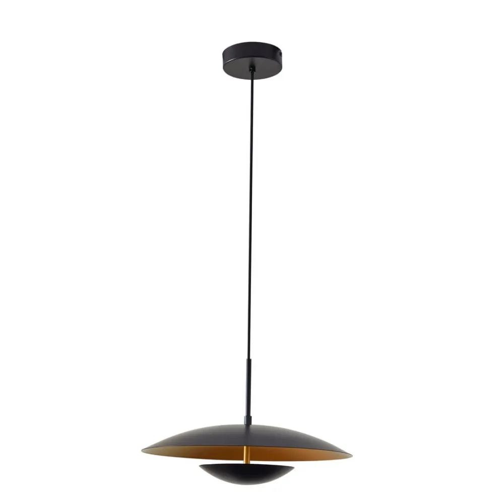 Lindby LED-pendel Tiama, metal, sort/guld, Ø 40 cm