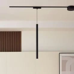 Lindby LED-pendellampe Lumaro, sort, Ø3cm,aluminium,48V,dæmpbar