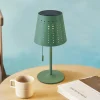 Lindby Dekorationsbelysning|Terrassebelysning>LED-solcellebordlampe Hilario, grøn, jern, genopladeligt batteri