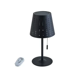 Lindby LED-solcellebordlampe Hilario, sort, jern, genopladeligt batteri