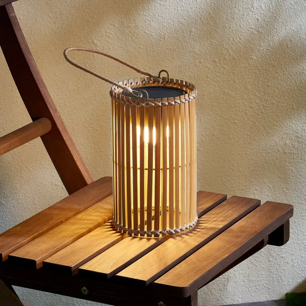 LED-solcellebordlampe Amaria, bambus, Ø 12 cm^Lindby Discount